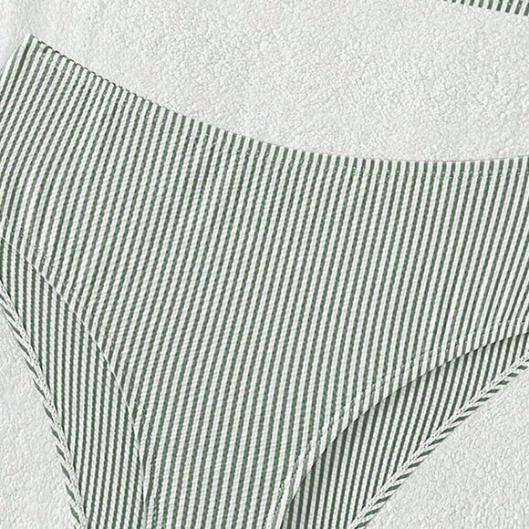 Green Women's Swim Summer Beach Striped Ruffle Trim Bikini Swimsuit - Picture 5 of 6